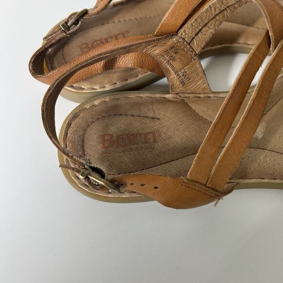 Born Lake Sandal Women’s 8.5 M Brown Braided Leather Strap Cushioned Buckle - Picture 2 of 8